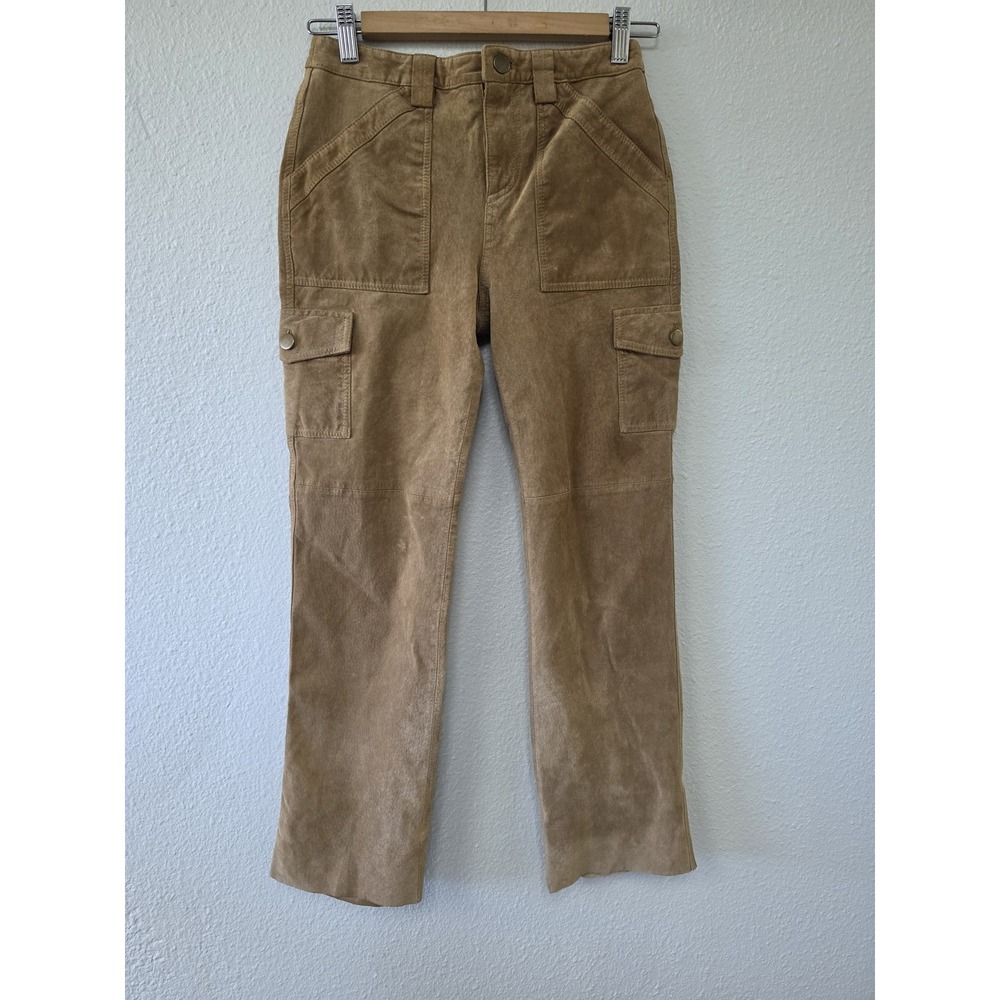 Margaret Godfrey Women Suede Pants Size 2P Tan Solid Casual Trousers Slacks